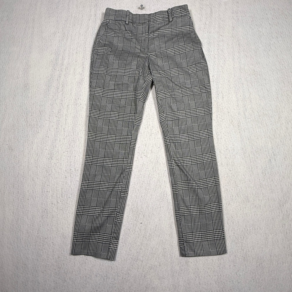 HM Women Black White Glen Plaid Ankle Trousers Slim Fit Stretch Pants Size 4
